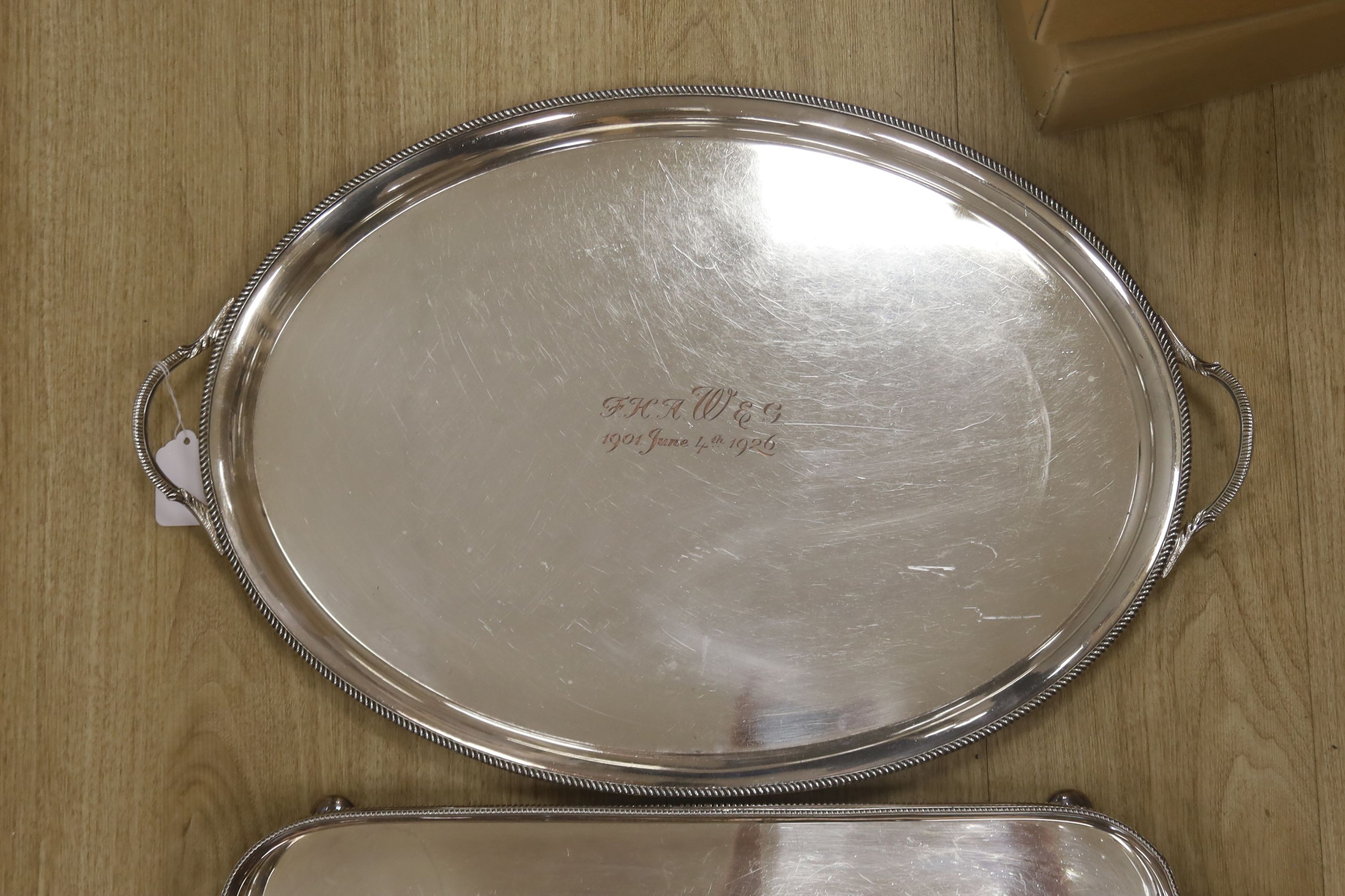 Three silver plated trays